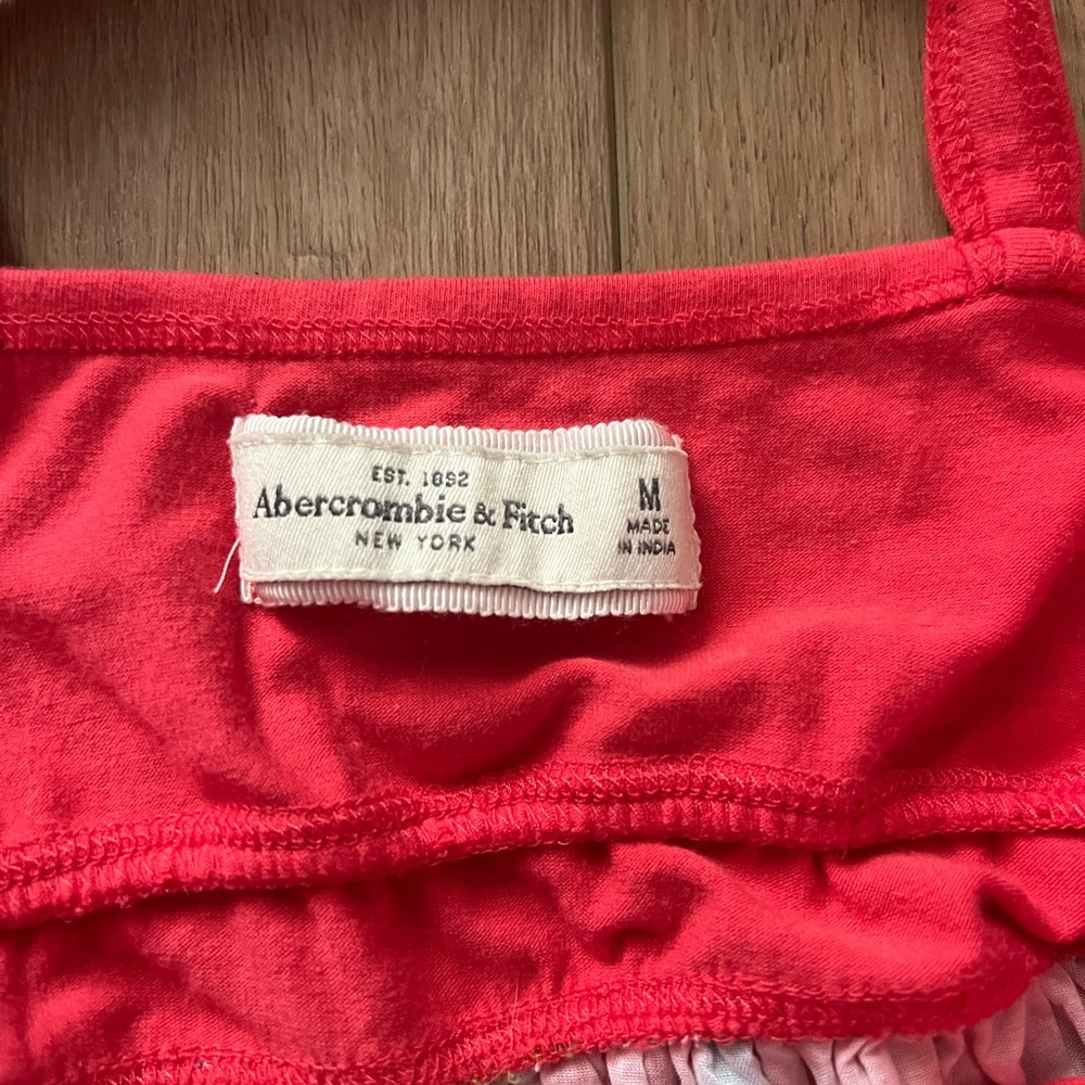 Abercrombie & Fitch Y2K Rare Babydoll Tunic Bright Red Coral Blue Floral Pattern - Picture 3 of 4